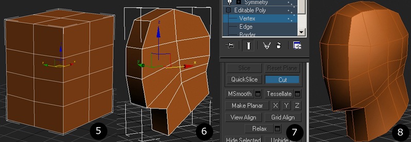 using "cut" and "extrude" the cube becomes human